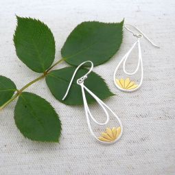 Teardrop Earrings with Gold Lotus Blossom