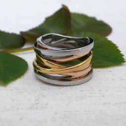 Multi Metal Overlapping Band Fashion Ring