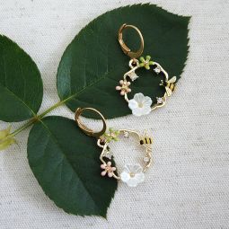 Small Gold Hoops with Flowers