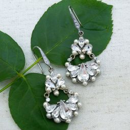 Crystal & Pearl Wedding Chandelier Earrings