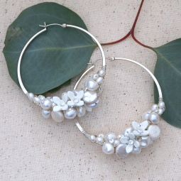 Flower & Pearl Bridal Hoop Earrings