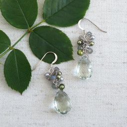 Green Amethyst Drops with Gem Stone Cluster
