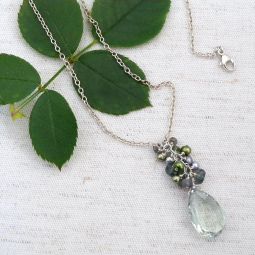 Green Amethyst Pendant  with Gemstone Cluster