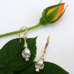 Tiny Crystal Drop Earrings with Pearl SALE