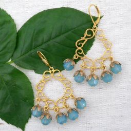 Gold Filigree Earrings, Pacific Opal