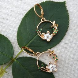 Small Gold Hoops with A Flower & Bee
