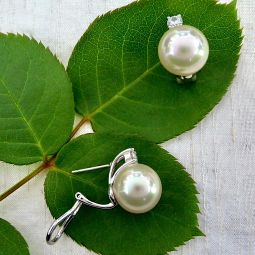 Large White Pearl Stud with CZ 40% OFF!