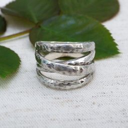Criss-Cross Bands Ring, Hammered Silver