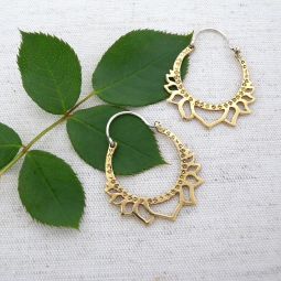 Small Lotus Hoop Earrings, Brass