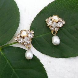 Gold Crystal Cluster with Pearl Drop SALE