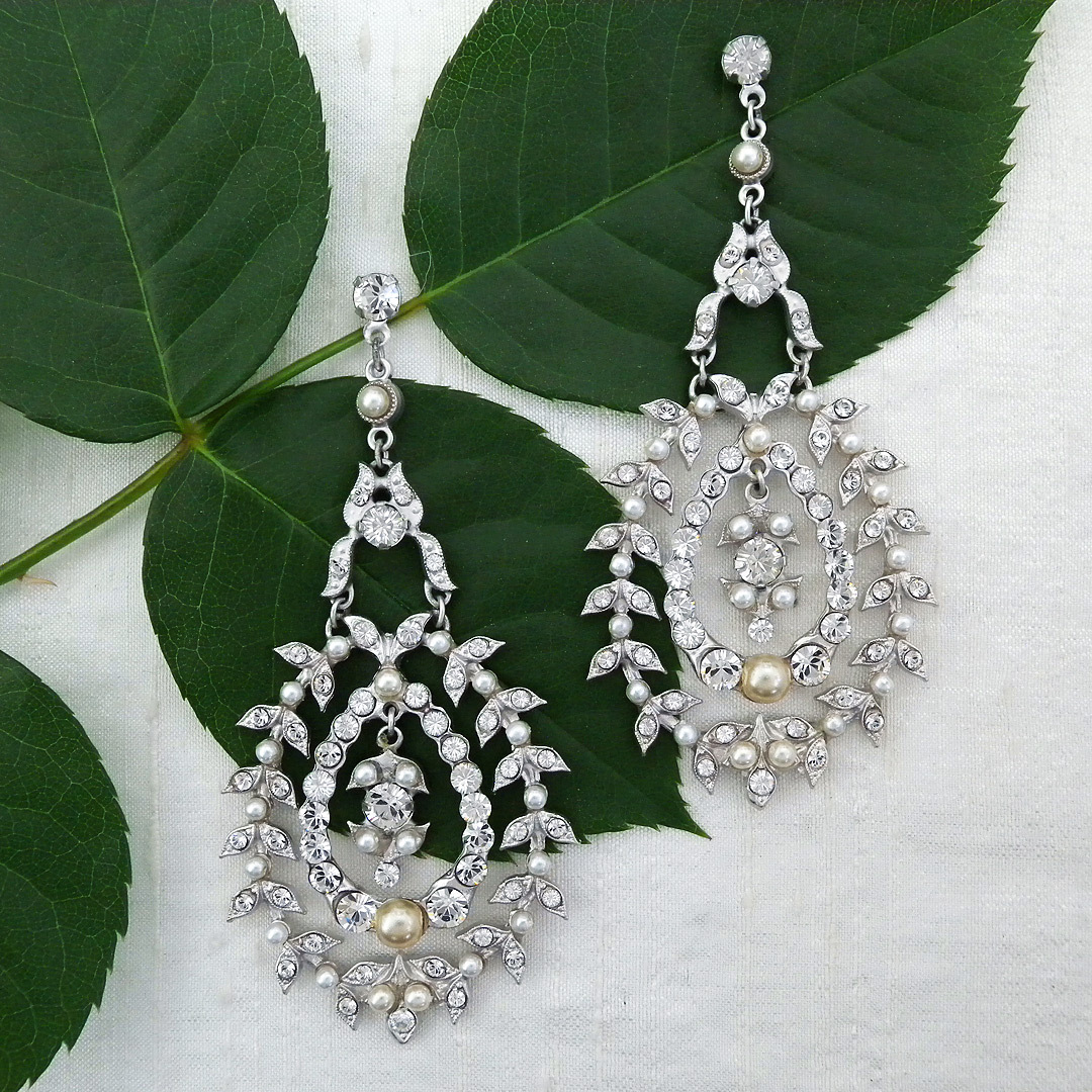 Pearl and rhinestone hot sale chandelier earrings