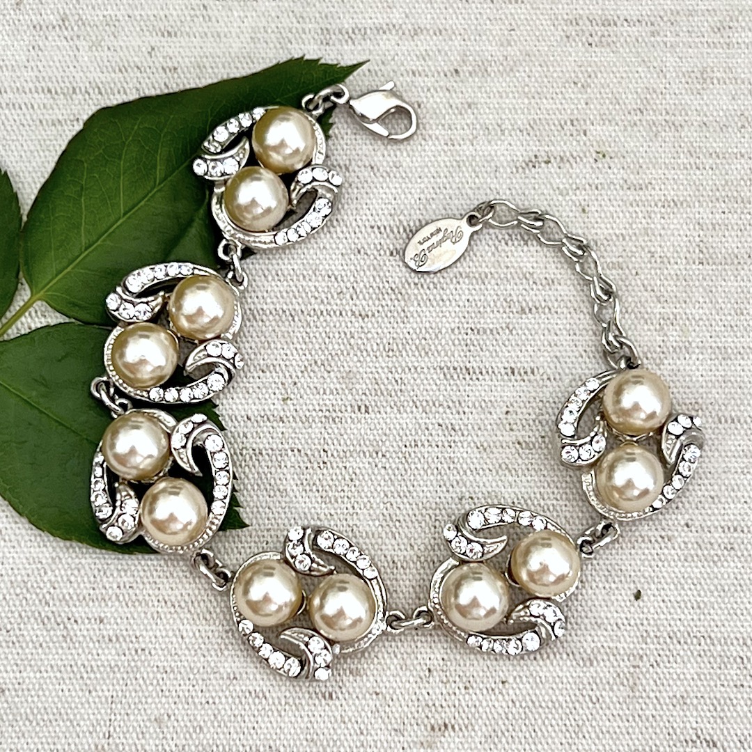 Vintage Pearl & Crystal Link Bracelet 70% OFF!