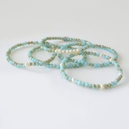 Stack-Them-Up 4mm Crystal & Pearl Bracelets Sea-Mist Set of 5 SALE!!