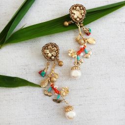 Dulciana Gold Flower Earrings, Pearl Drop