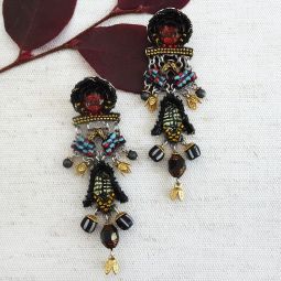 Kenzo Long Chandelier Earrings, Tiger Eye