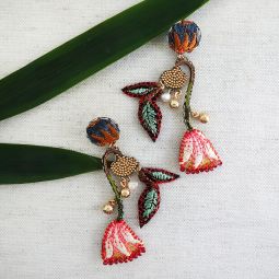 Long Tulip Earrings, Embroidered Garden