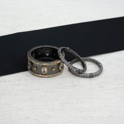 3 Band Stacking Rings, Oval Stones, Black-Gold