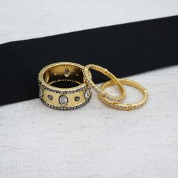 3 Band Stacking Rings, Oval Stones, Gold-Black