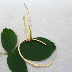 Gold Oval Hoop Earrings, Single CZ Stone