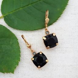 Jet Black Crystal Drop Earrings, 10MM