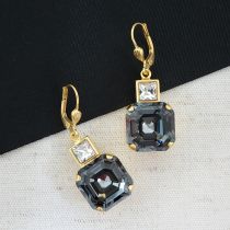 Large Crystal Square Duet Earrings, Silver Nite