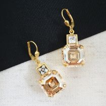 Large Crystal Square Duet Earrings, Champagne