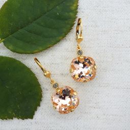 Light-Peach Crystal Drop Earrings, 12mm