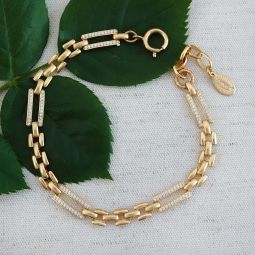 Gold Chain Link Bracelet, Pave Crystals