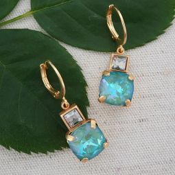 Crystal Square Duet Earrings, Sage