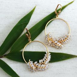 Gold Hoops with Sparkling Ferns