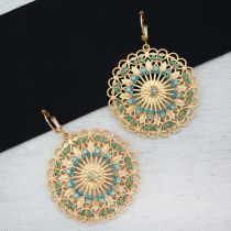 Crystal Filigree Earrings with Scallop Edge, Pacific Opal, Teal