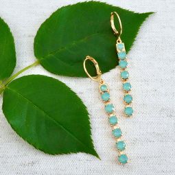 Rhinestone Chain Earrings, Pacific Opal