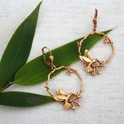 Gold Hoop Hummingbird Earrings