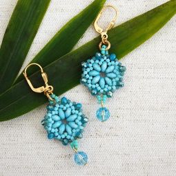 Blue Beaded Flower Earrings