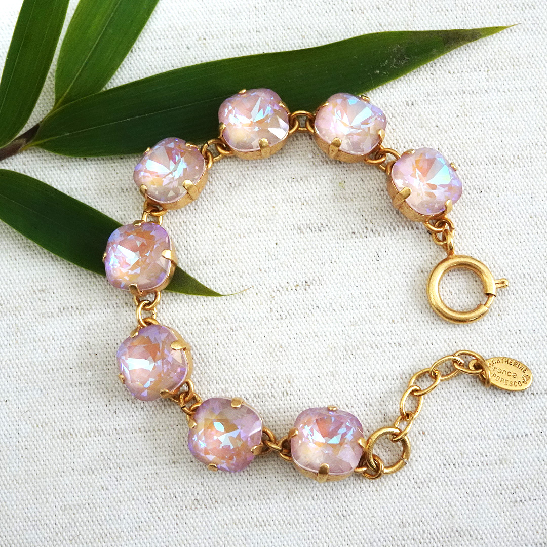 Rhodium Plated Cute Knot Pink Crystal Bracelet