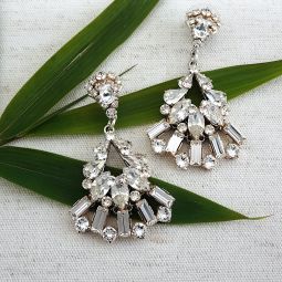 Deco Crystal Chandelier Earrings with Fan Drop