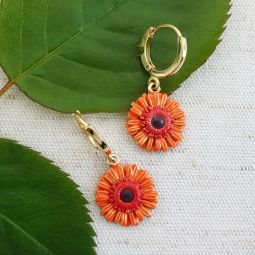 Drop Flower Earrings, Orange Gerber