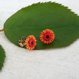 Small Flower Stud Earrings, Orange Gerber