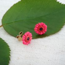 Small Flower Stud Earrings, Pink Gerber