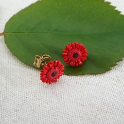 Small Flower Stud Earrings, Red Gerber