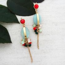 Jade Stone with Gold Sash Dangle Earrings