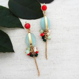 Jade Stone with Gold Sash Dangle Earrings SALE!