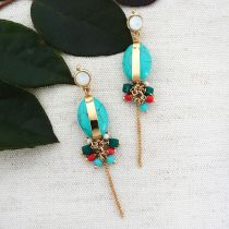 Turquoise Stone with Gold Sash Dangle Earrings