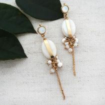 White Howlite Stone with Gold Sash Dangle Earrings