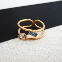 Modern Double Gold Band Ring with Crystals