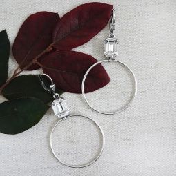 Silver Hoop Earrings with Crystal