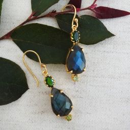 Pear Shape Labradorite Earrings with Gem Stone Accents