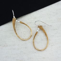 Brass Teardrop Earrings with Silver Beads