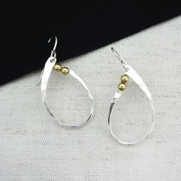 Silver Teardrop Earrings with Brass Beads