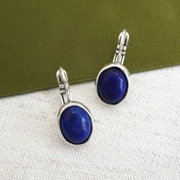 Oval Lapis Earrings. Silver, Indigo Collection